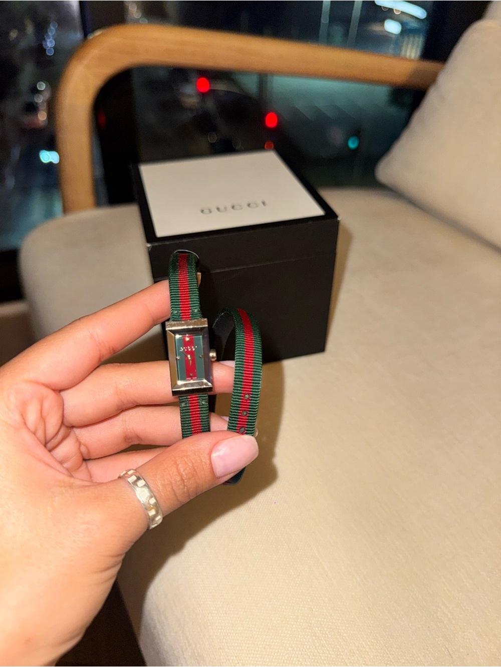 Gucci Green & Red Web Wrap Women's Watch with Rectangular Dial